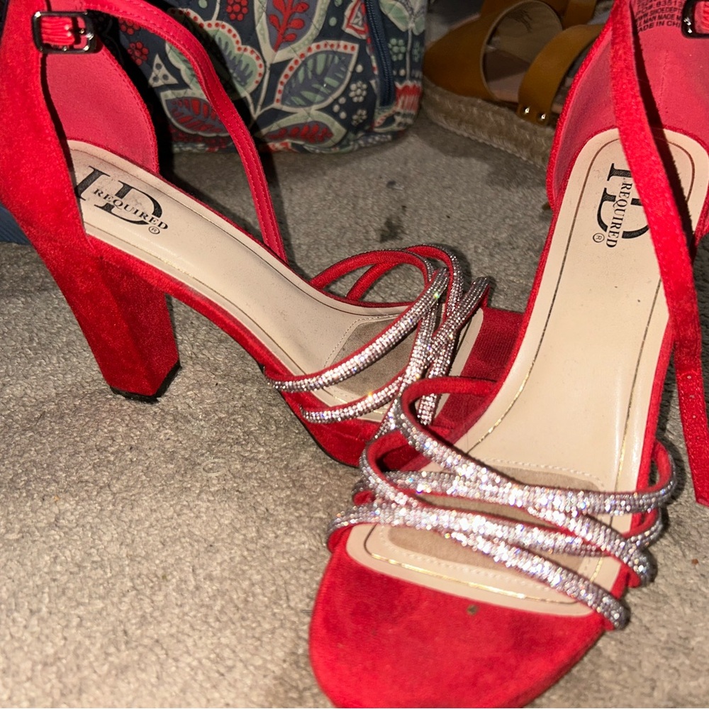 Elegant Red and Silver Strappy Heels